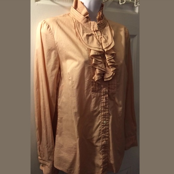 J. CREW Christen Ruffle Tuxedo Blouse Blush Pink Neckline Button Up Shirt Top - Picture 5 of 8